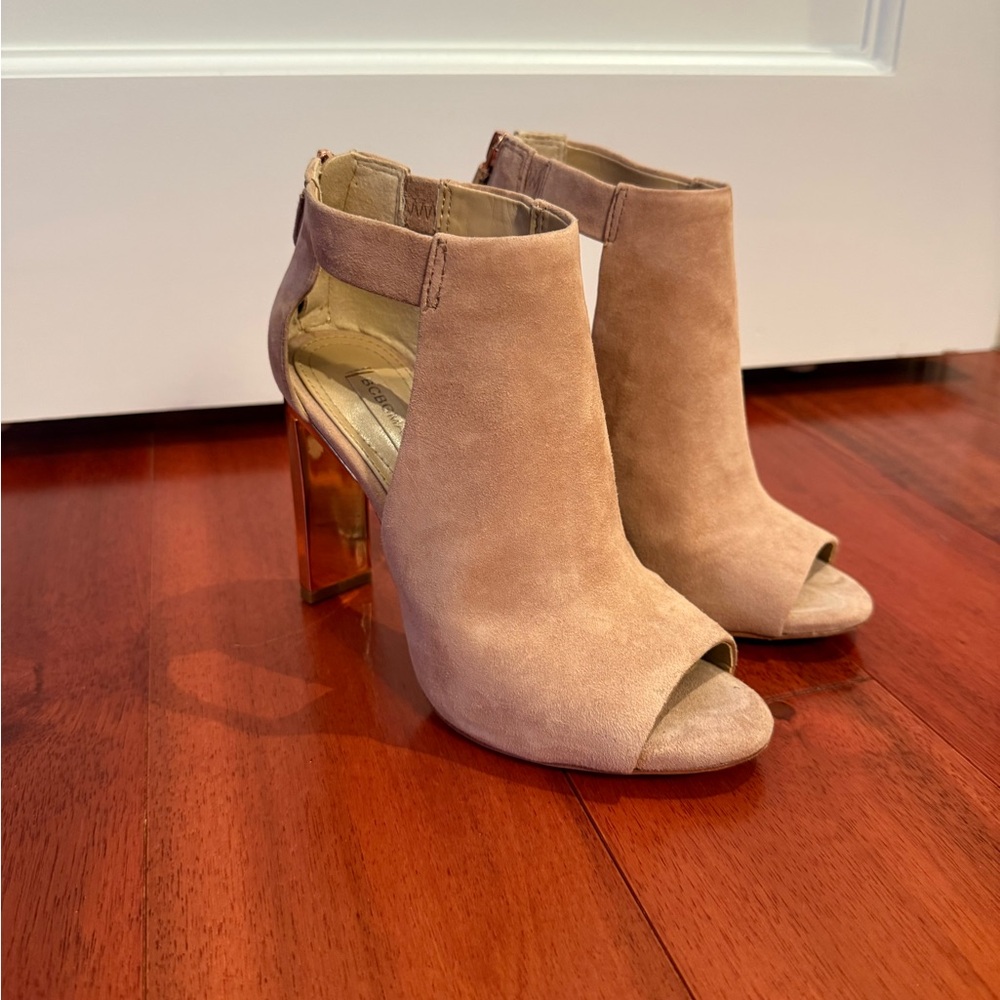 BCBGMaxAzria Pinkish Tan Suede Peep-Toe Heeled Booties